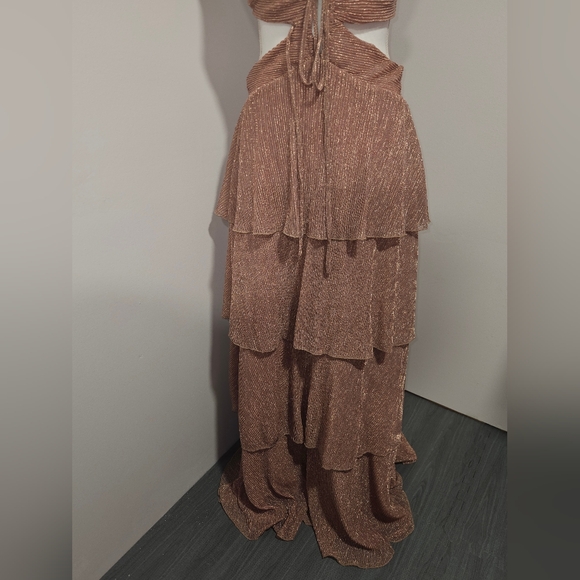 Line & Dot Elegant Shimmer Brown Backless Tiered Party Prom Dress Womens Size M - Picture 3 of 10